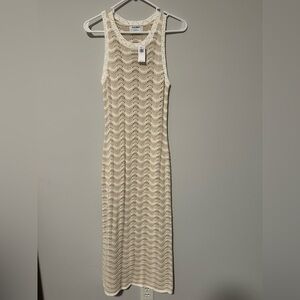 NWT Old Navy Sleeveless Pointelle-Knit Midi Dress - White/Tan